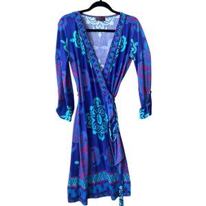 Hale Bob Wrap Dress with Beaded Neckline